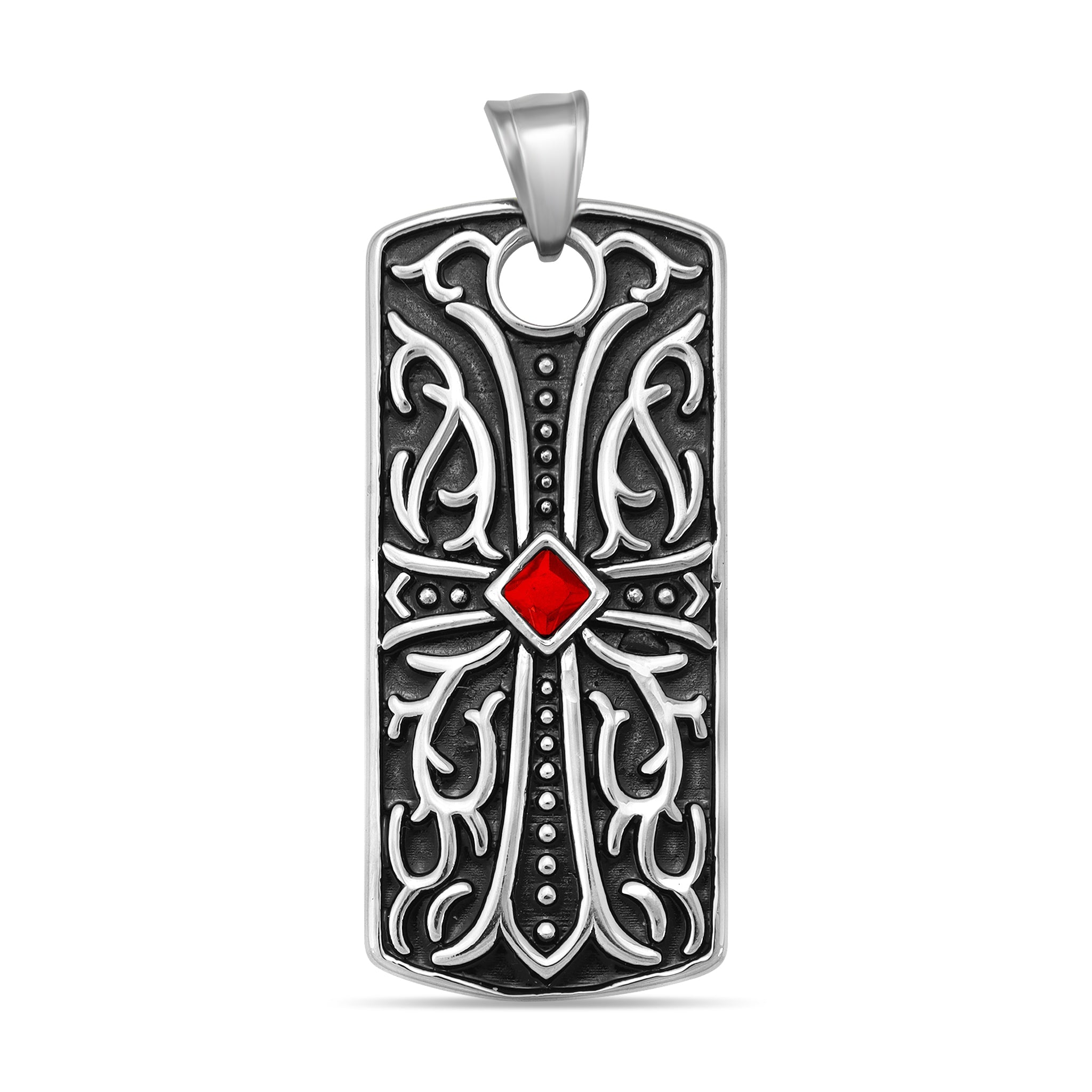 Large Red CZ Cross Stainless Steel Pendant