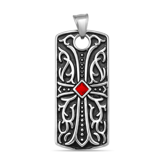 Large Red CZ Cross Stainless Steel Pendant