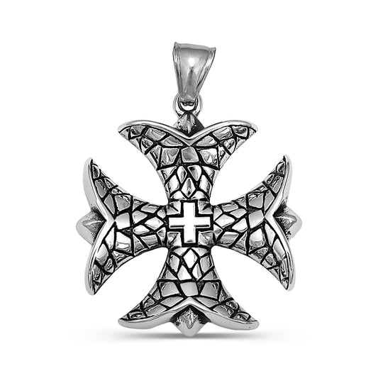 Large Maltese Cross Stainless Steel Pendant