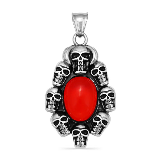 Stainless Steel Skulls With Red Glass Center Pendant