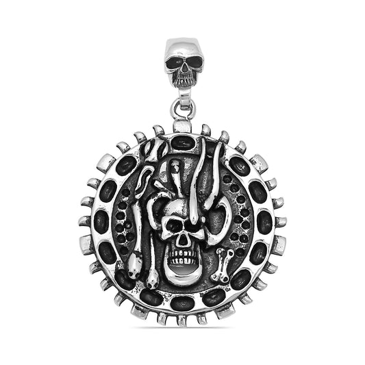 Stainless Steel Large Skull And Snakes Spike Shield Pendant