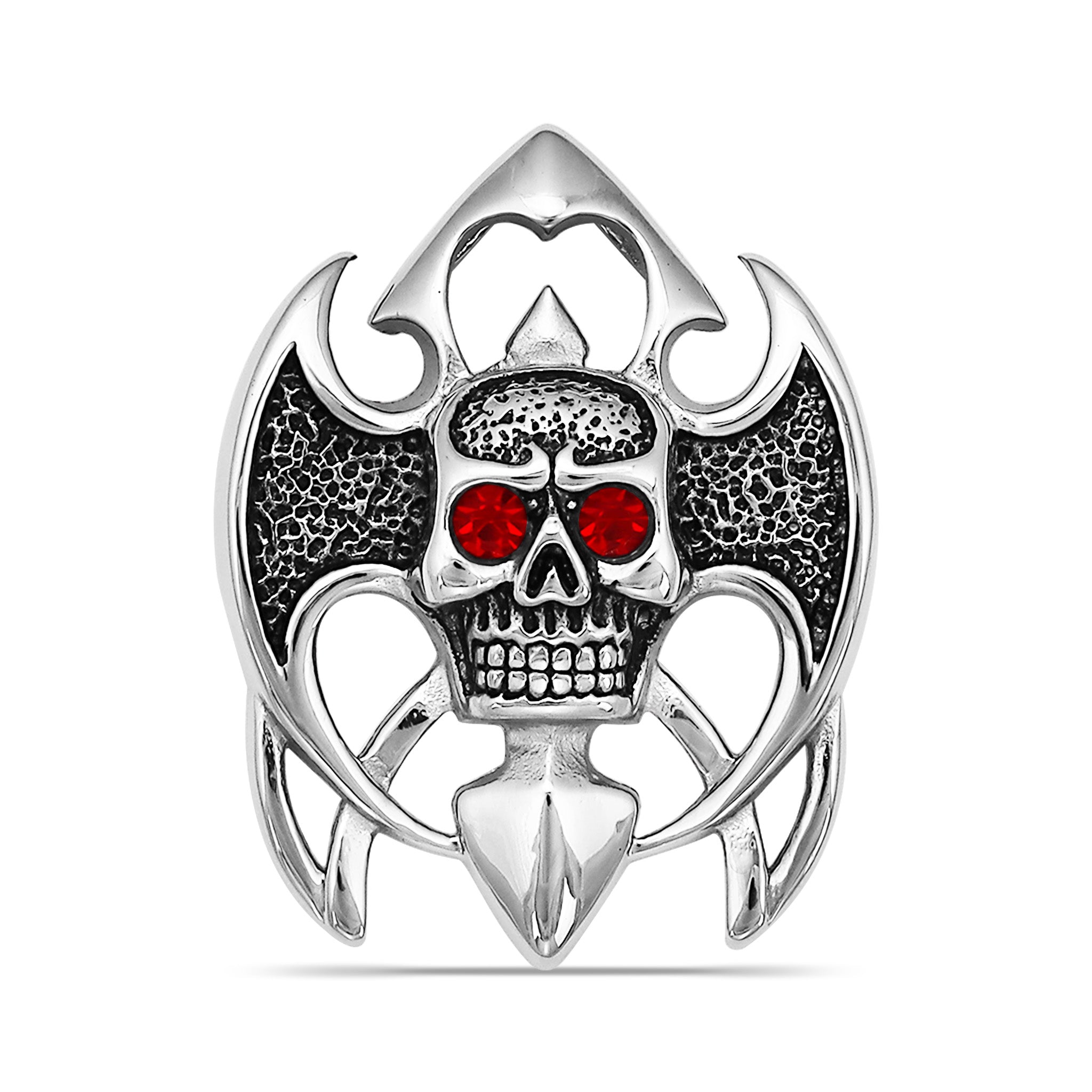 Stainless Steel Tribal Red CZ Eyed Skull Pendant