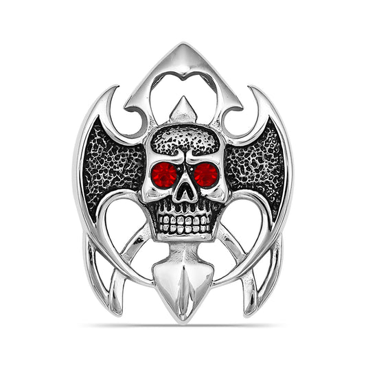 Stainless Steel Tribal Red CZ Eyed Skull Pendant
