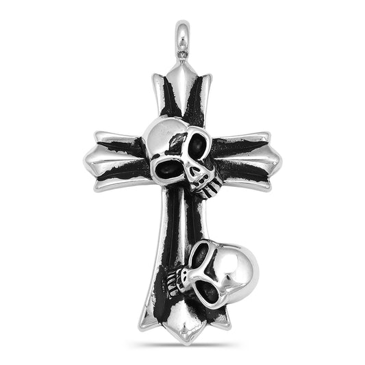 Stainless Steel Double Skull Cross Pendant