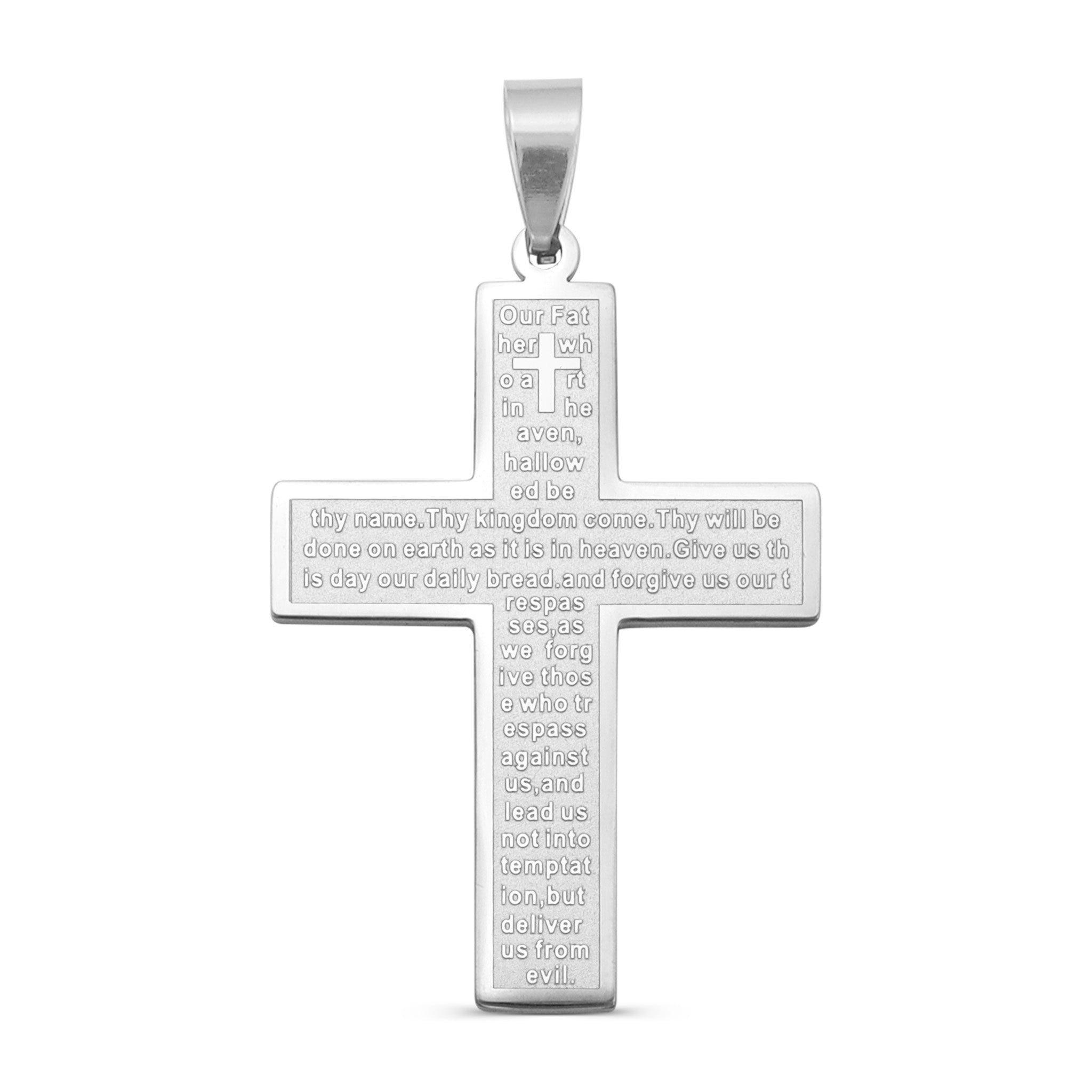 Large Padre Nuestro English Lord's Prayer Stainless Steel Cross Pendant