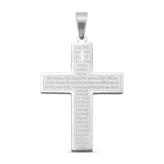 Large Padre Nuestro English Lord's Prayer Stainless Steel Cross Pendant