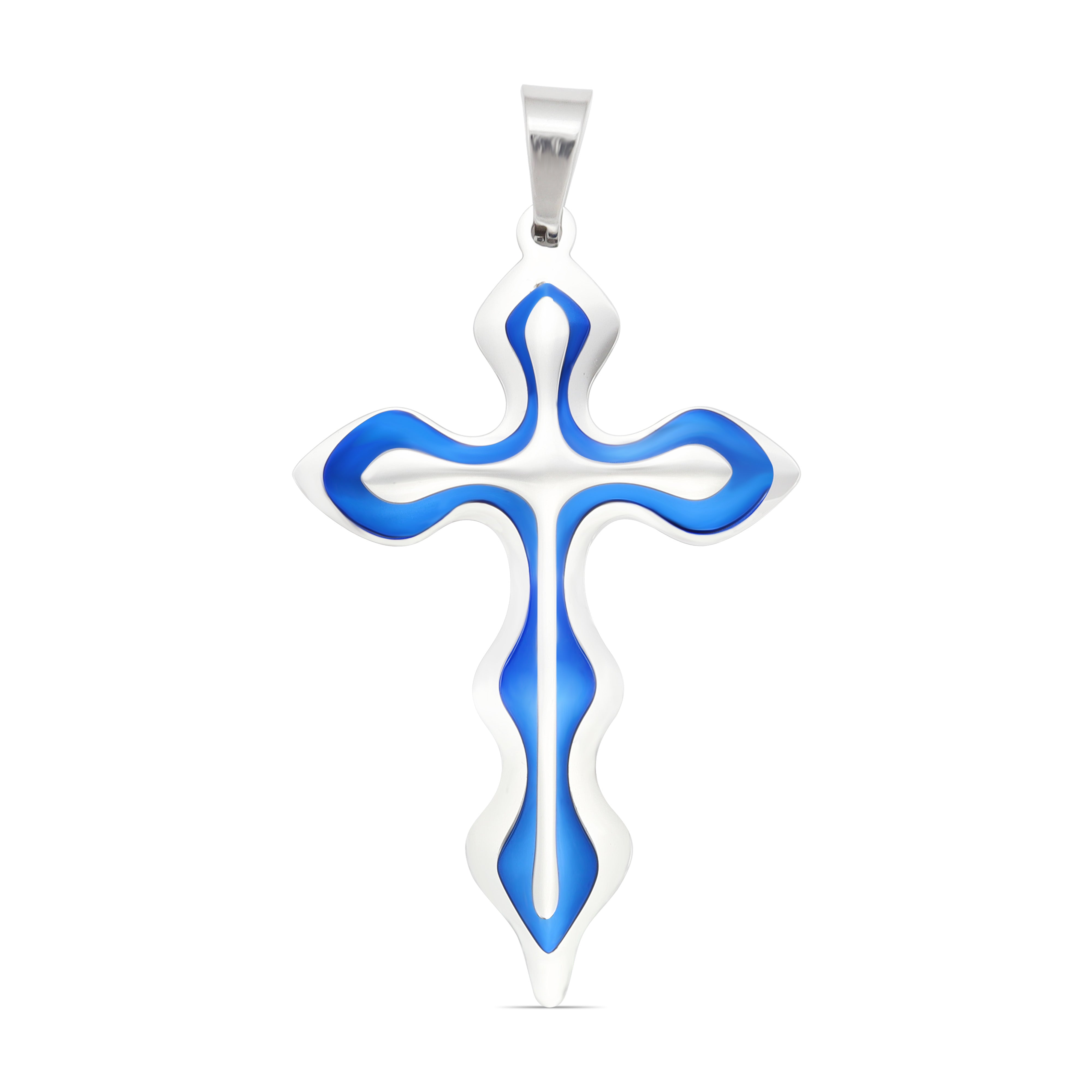 Stainless Steel And Blue Triple Layer Cross Pendant