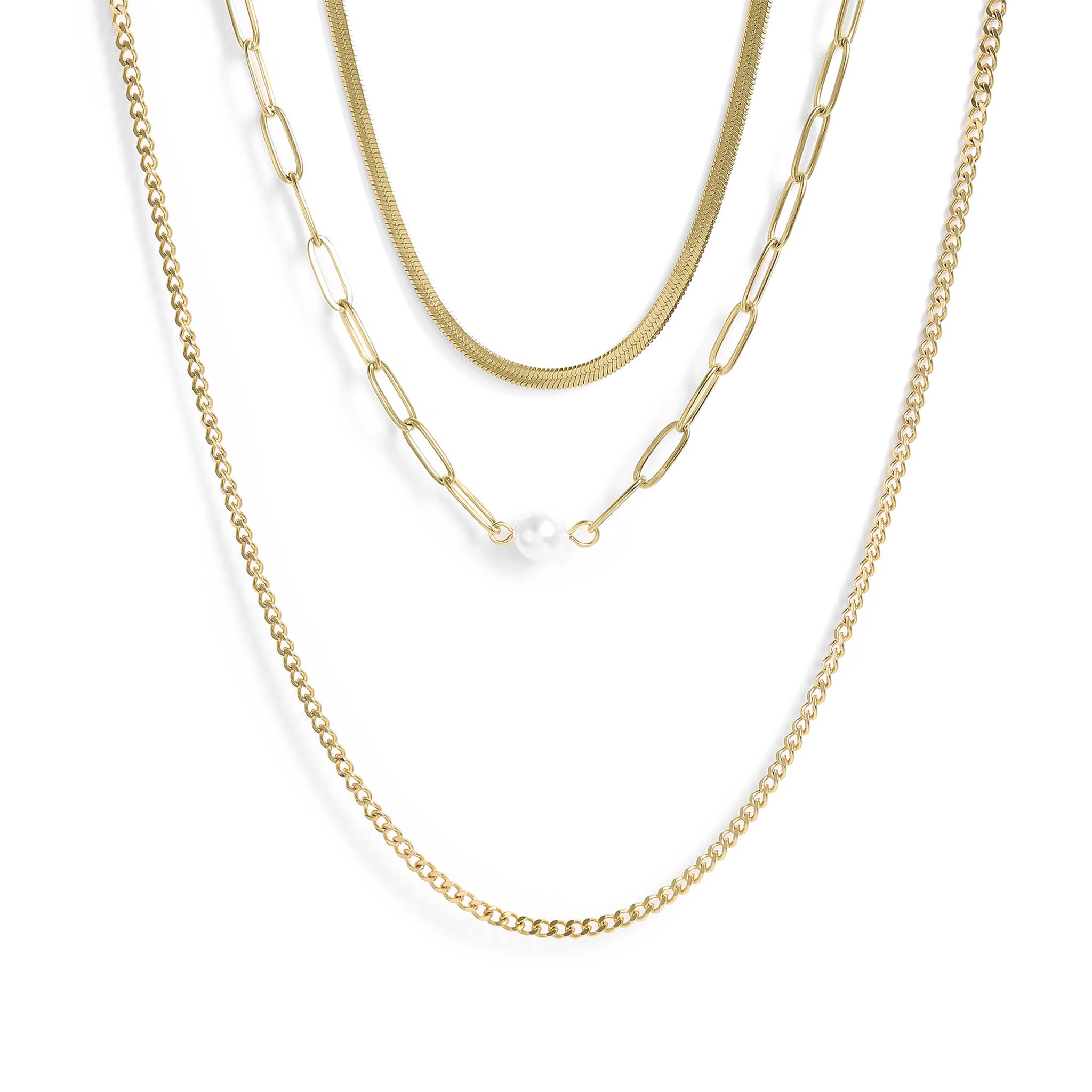 45 pc 18K Gold PVD Pearl Layered Necklace Set
