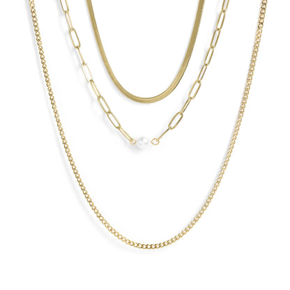45 pc 18K Gold PVD Pearl Layered Necklace Set