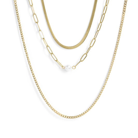 45 pc 18K Gold PVD Pearl Layered Necklace Set