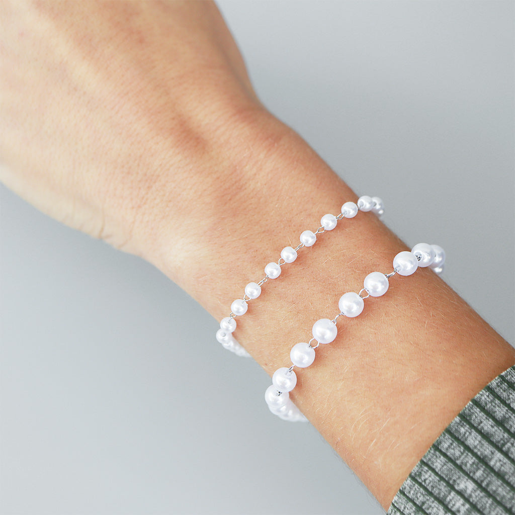 Stainless Steel Faux Pearl Bead Chain By The Foot
