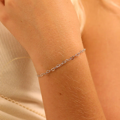 3.0 mm Linked Heart Chain .925 Sterling Silver Permanent Jewelry Chain - By the Foot