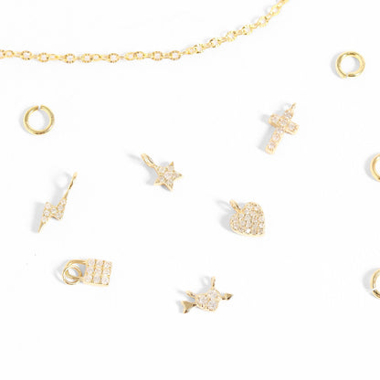 Permanent Jewelry 14K Solid Gold Diamond Lightning Bolt Charm