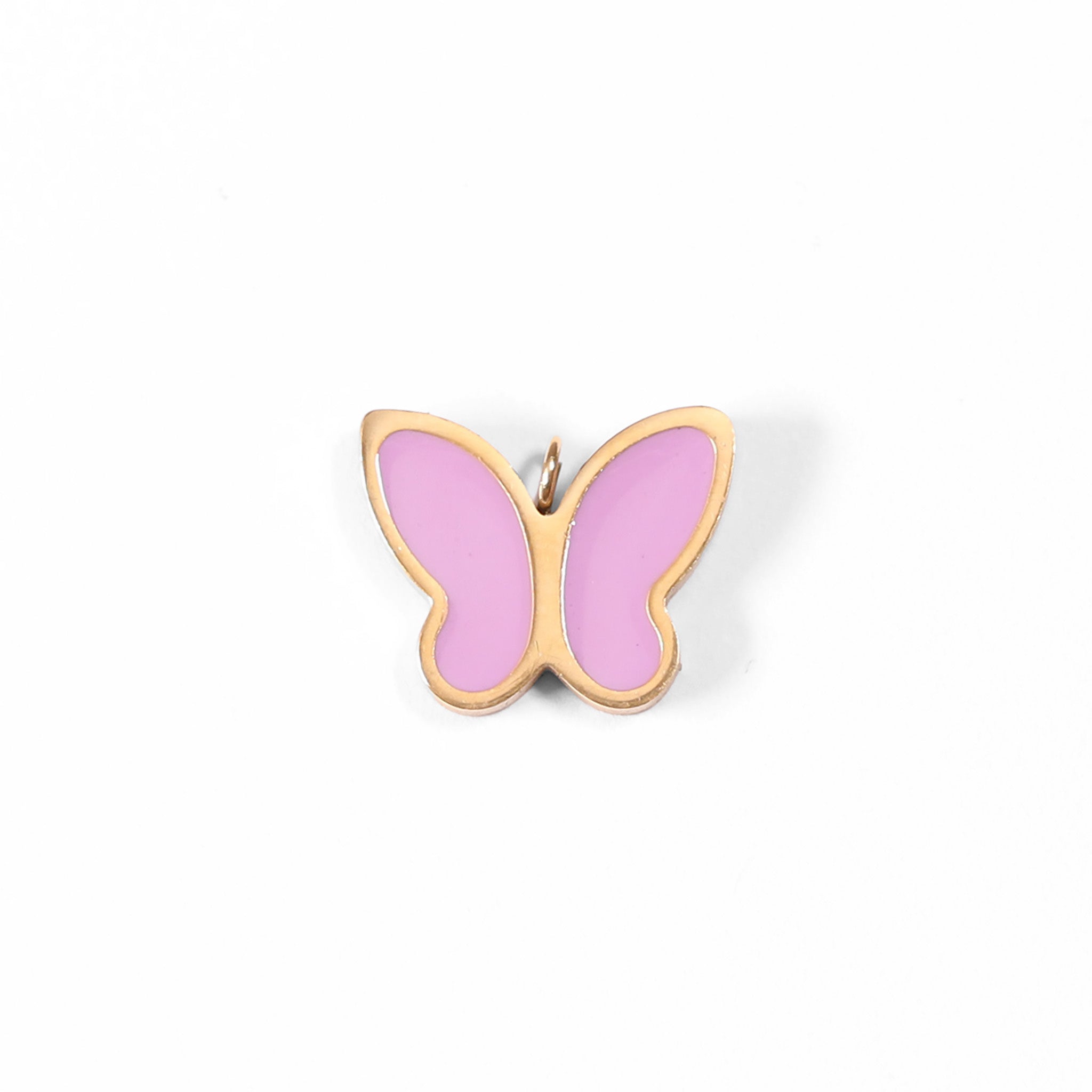 18K Gold PVD Stainless Steel Epoxy Pink Butterfly Charm