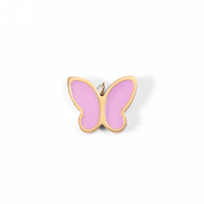 18K Gold PVD Stainless Steel Epoxy Pink Butterfly Charm