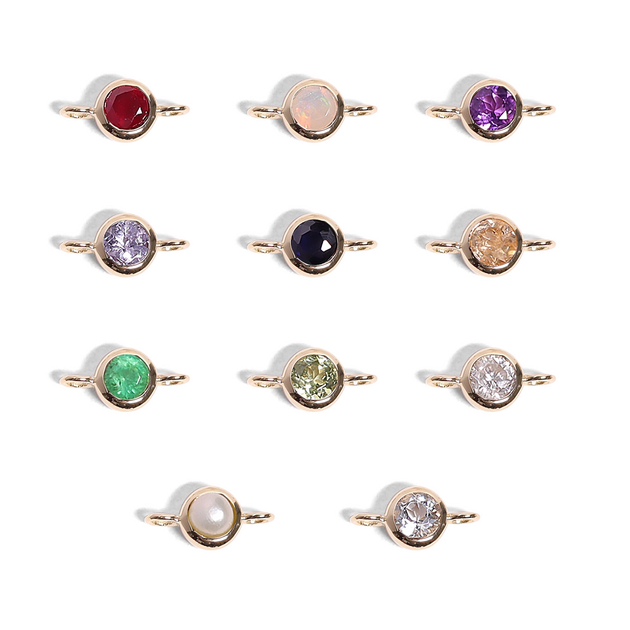 14K Solid Gold Birthstone Connector Charms for Permanent Jewelry