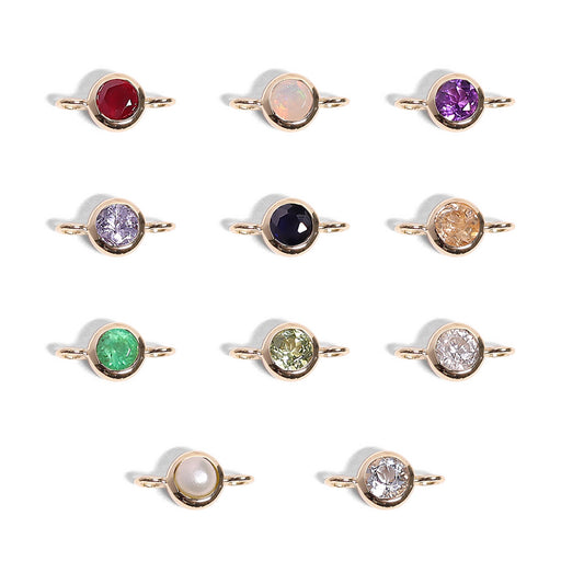 14K Solid Gold Birthstone Connector Charms for Permanent Jewelry