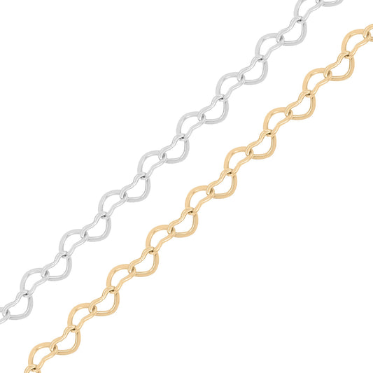 3.0 mm Linked Heart Chain .925 Sterling Silver Permanent Jewelry Chain - By the Foot