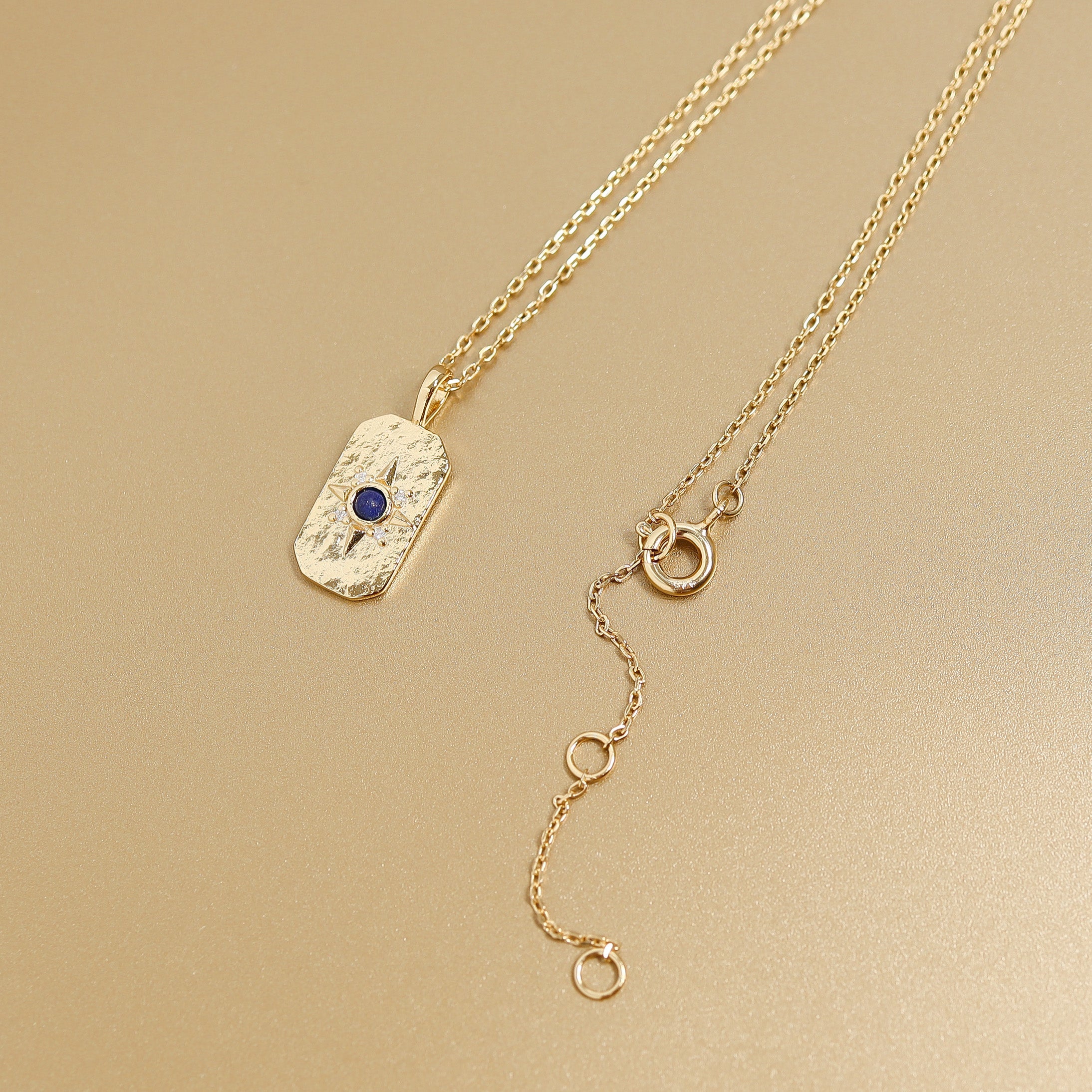14K Gold Plated Sterling Silver Semi Precious Compass Star Necklace
