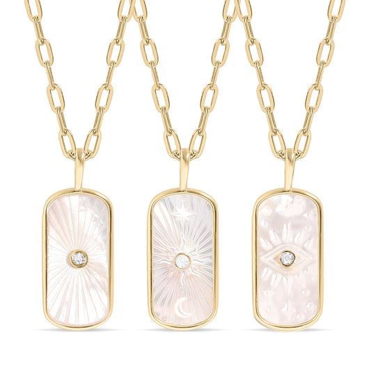 14K Gold Plated Sterling Silver Mother of Pearl Sunburst Mystical Paperclip Chain Necklace