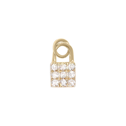 14K Solid Gold Diamond Padlock Charm for Permanent Jewelry