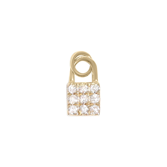 14K Solid Gold Diamond Padlock Charm for Permanent Jewelry