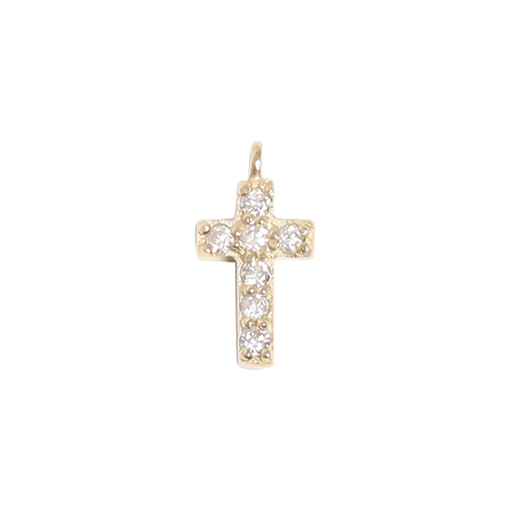 14K Solid Gold Diamond Cross Charm for Permanent Jewelry