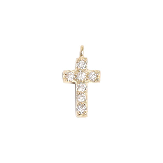 14K Solid Gold Diamond Cross Charm for Permanent Jewelry