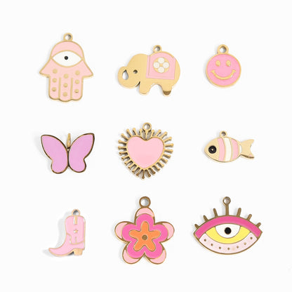 18K Gold PVD Stainless Steel Pop Of Color Charm Set