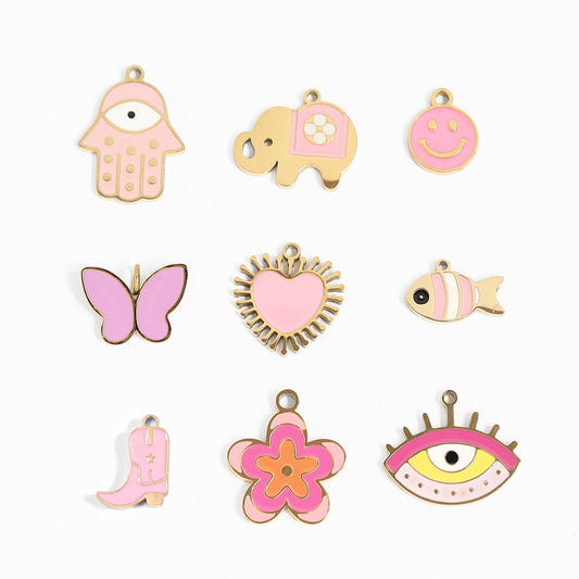 18K Gold PVD Stainless Steel Pop Of Color Charm Set