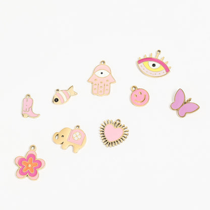 18K Gold PVD Stainless Steel Pop Of Color Charm Set