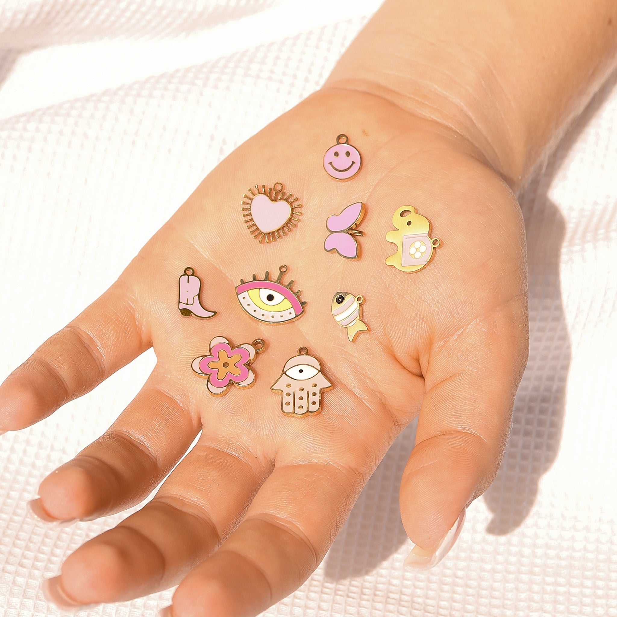18K Gold PVD Stainless Steel Epoxy Pink Butterfly Charm