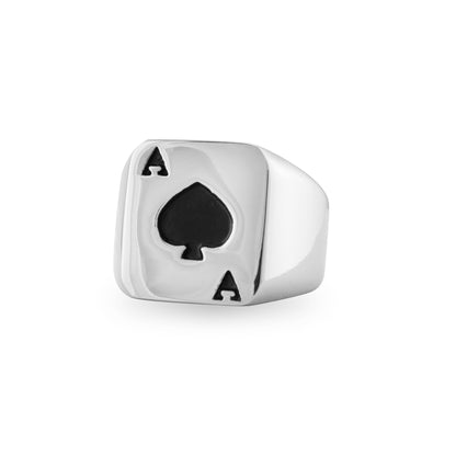 Stainless Steel Black Ace Of Spades Signet Ring