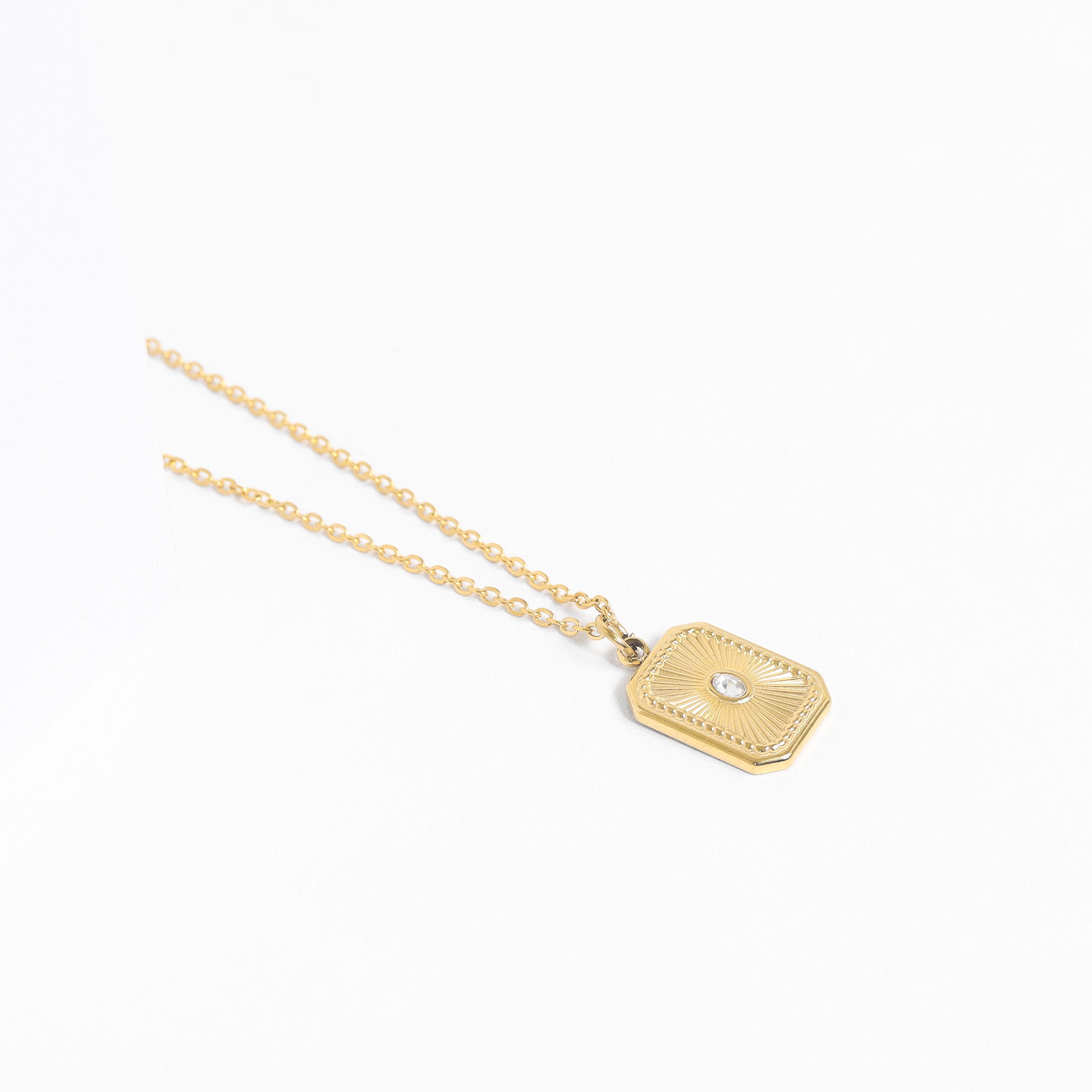 18K Gold PVD Stainless Steel Rectangle Sunburst Crystal Charm
