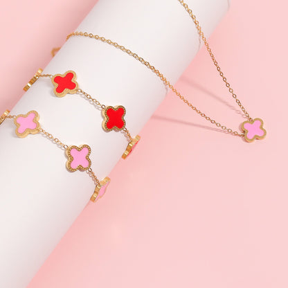18K Gold PVD Stainless Steel Lucky Clover Charm Necklace
