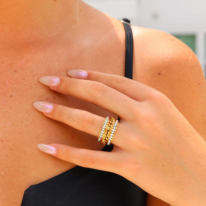 10 Pack - CZ Eternity With 18K Gold Center Chain Spinner Stainless Steel Ring