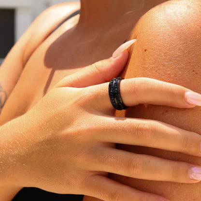 Black CZ Stones With Black Trim Stainless Steel Ring