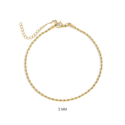 18K Gold PVD Stainless Steel Rope Chain Bracelet/Anklet