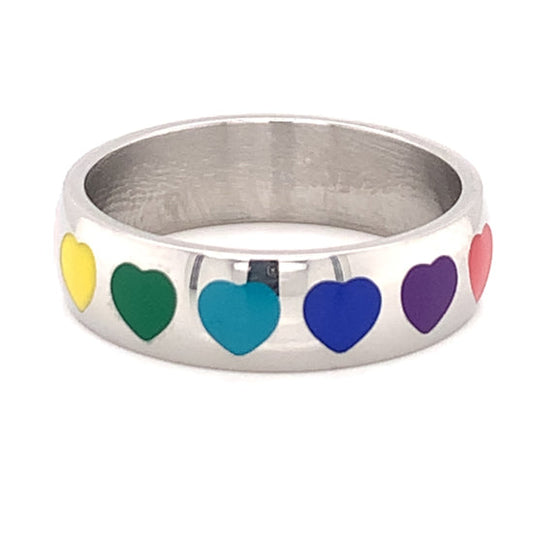 Stainless Steel Rainbow Hearts Ring