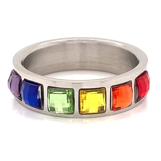 Full Bezel Rainbow CZ Stainless Steel Ring