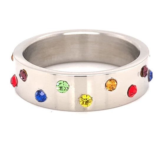Rainbow CZ Stainless Steel Ring