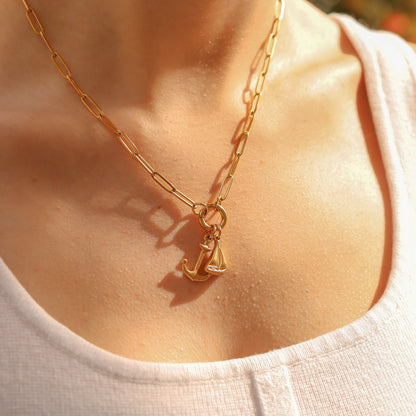 18K Gold PVD Stainless Steel Paperclip Charm Holder Necklace