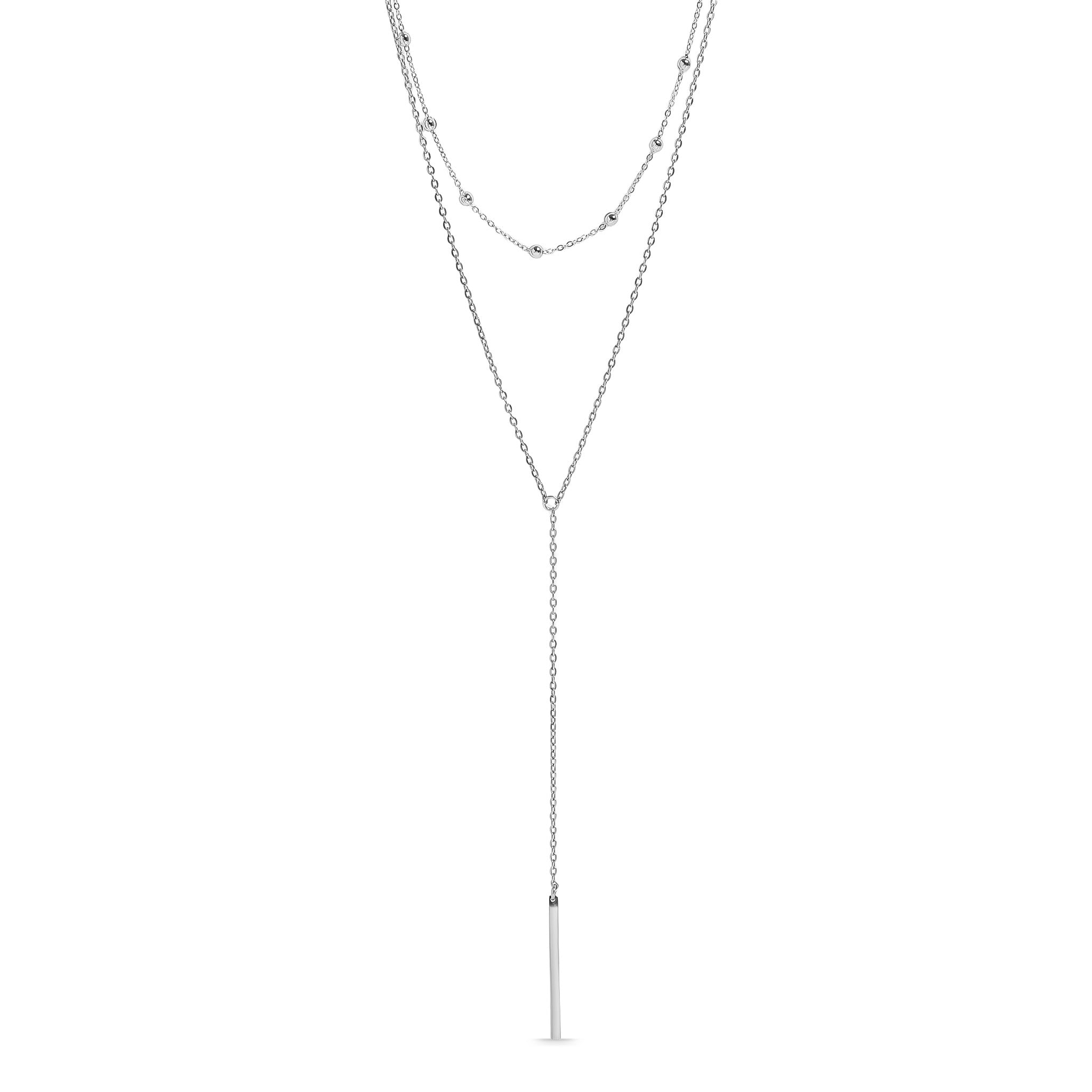 18K Gold PVD Stainless Steel Drop Bar Layered Lariat Necklace