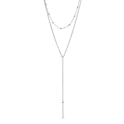 18K Gold PVD Stainless Steel Drop Bar Layered Lariat Necklace
