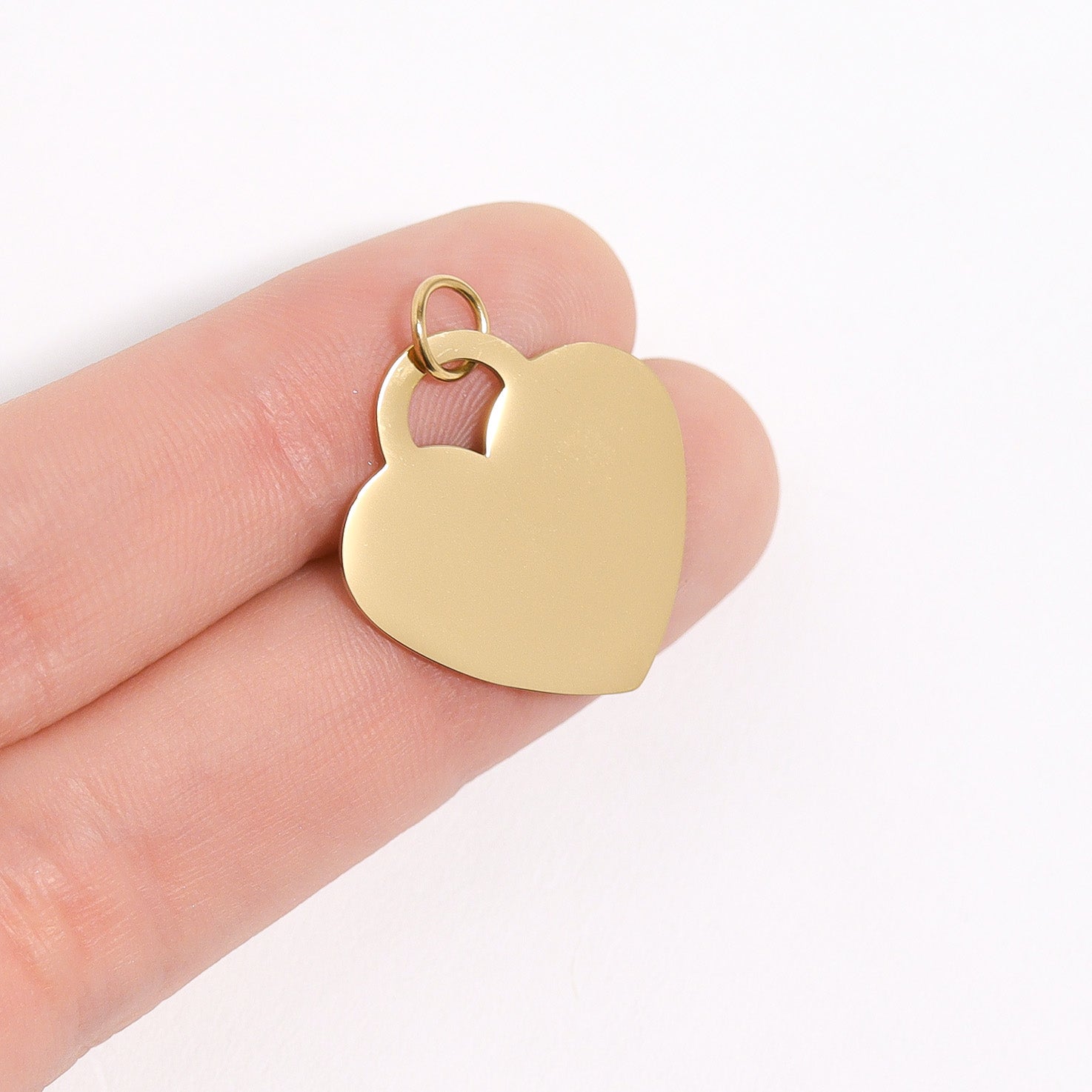 18K Gold PVD Blank Heart Charm Stainless Steel Pendant