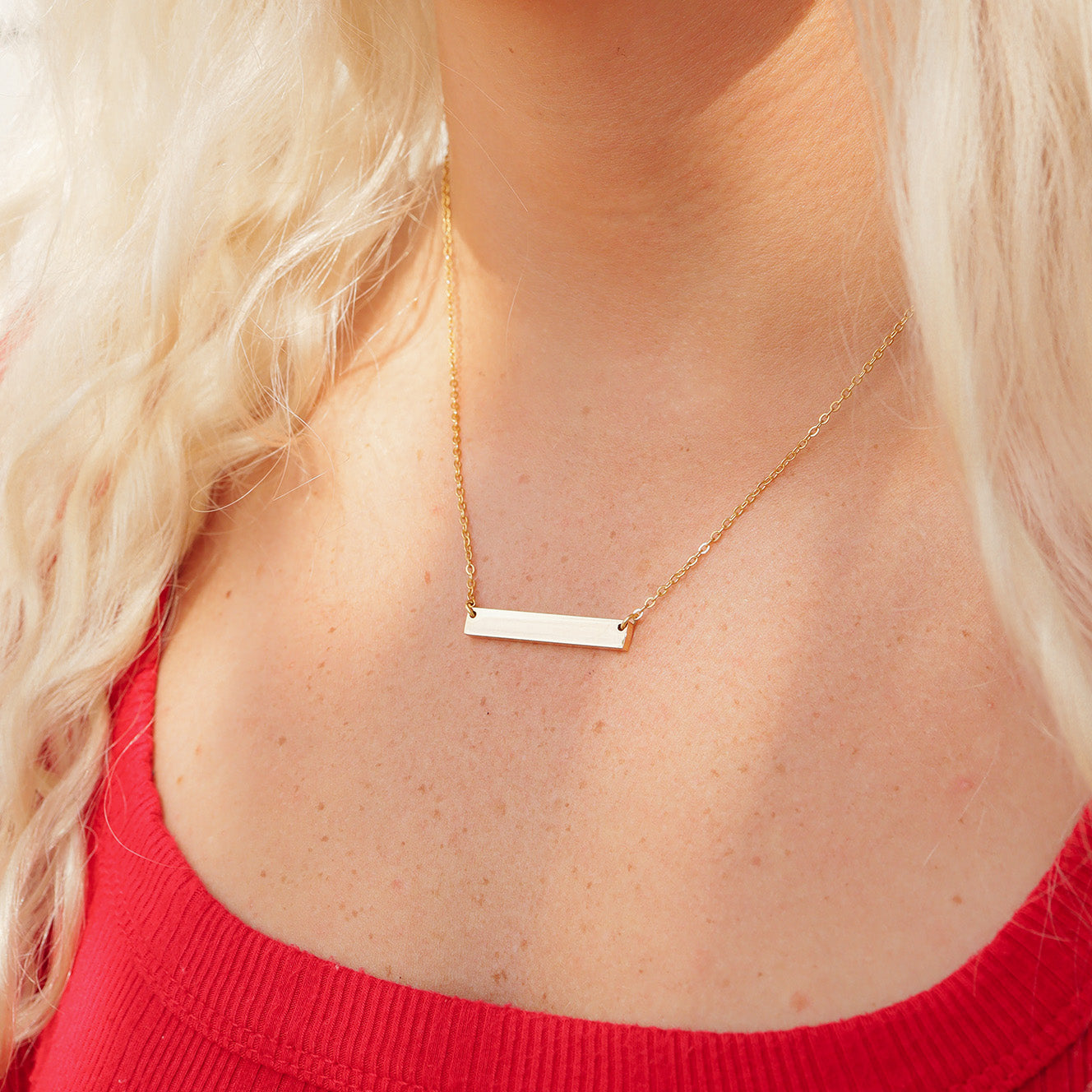 18K Gold PVD Stainless Steel Blank Bar Necklace