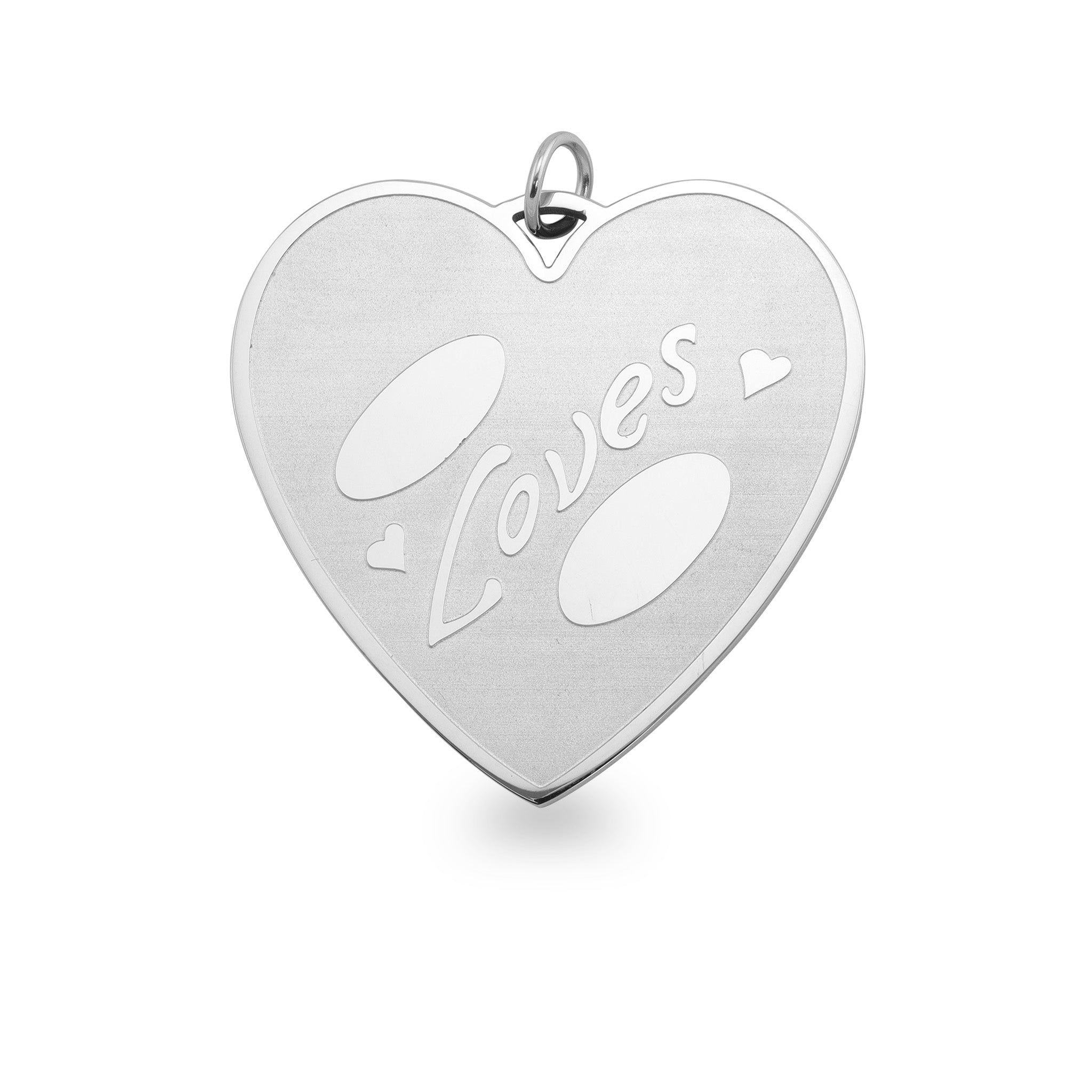 Large Detailed Stainless Steel "Loves" Heart Pendant