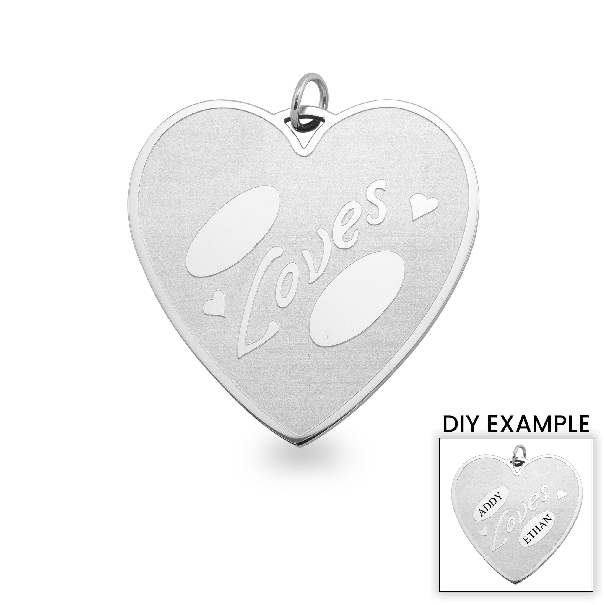 Large Detailed Stainless Steel "Loves" Heart Pendant