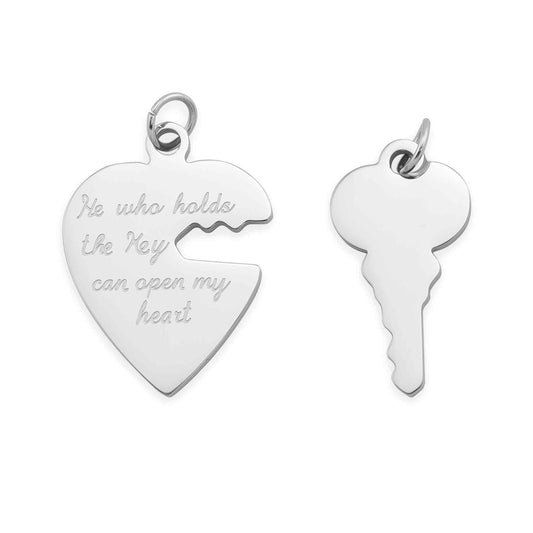 Stainless Steel Heart And Key Pendant