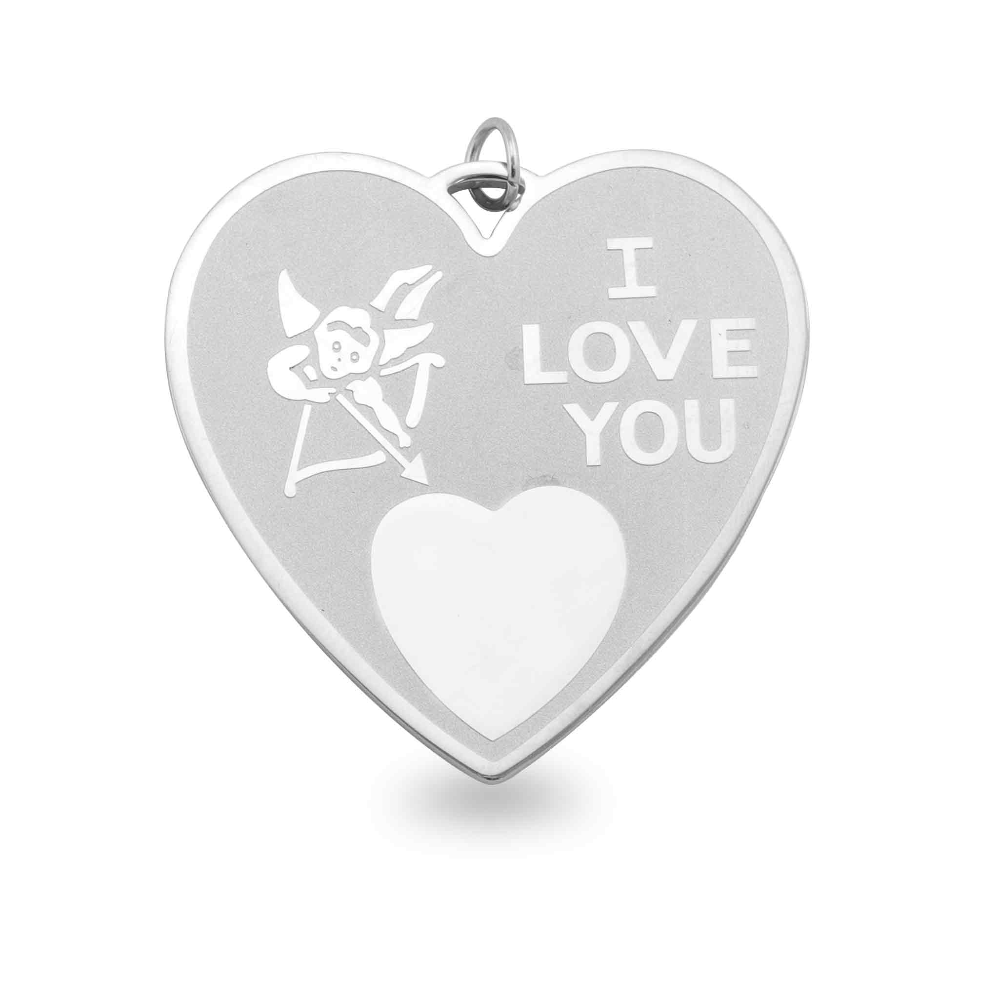 Detailed Stainless Steel "I LOVE YOU" Heart Pendant
